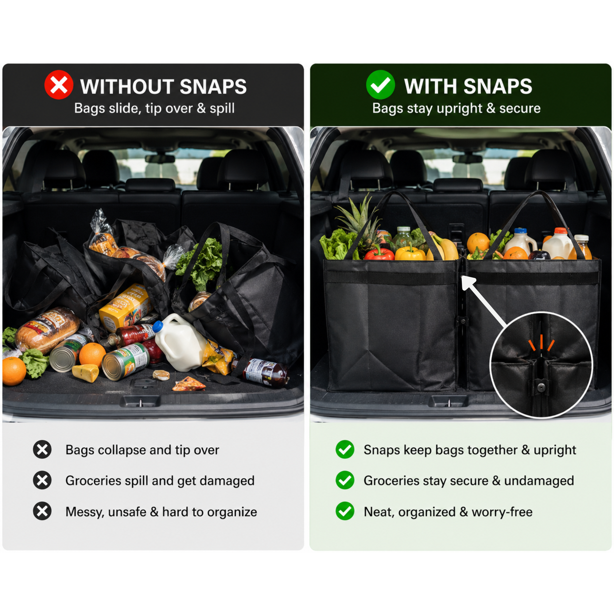 Without snaps vs with snaps
